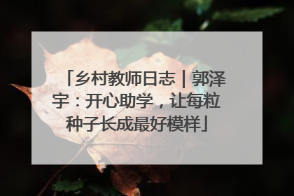 乡村教师日志｜郭泽宇：开心助学，让每粒种子长成最好模样